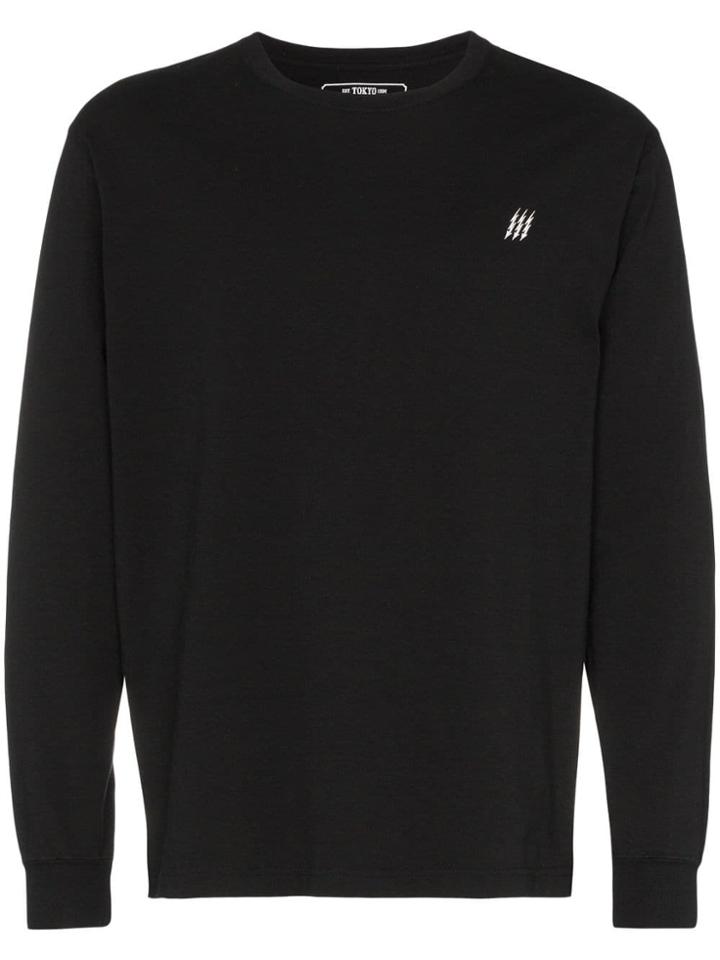 Neighborhood Slogan Appliqué T-shirt - Black