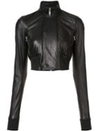 Cropped Biker Jacket, Women's, Size: 38, Black, Leather, Rick Owens