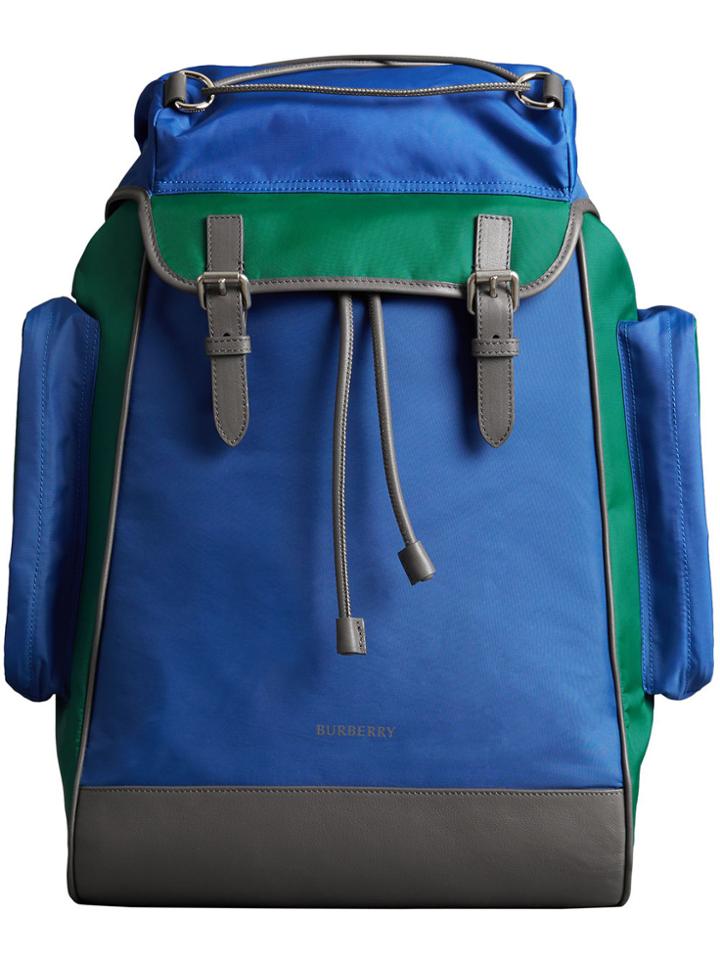 Burberry Tri-tone Nylon And Leather Backpack - Blue