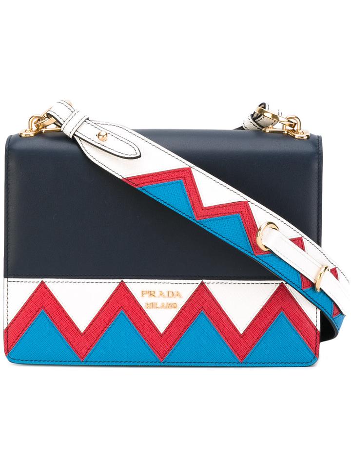 Prada Zigzag Detail Crossbody Bag, Women's, Blue, Calf Leather
