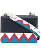 Prada Zigzag Detail Crossbody Bag, Women's, Blue, Calf Leather