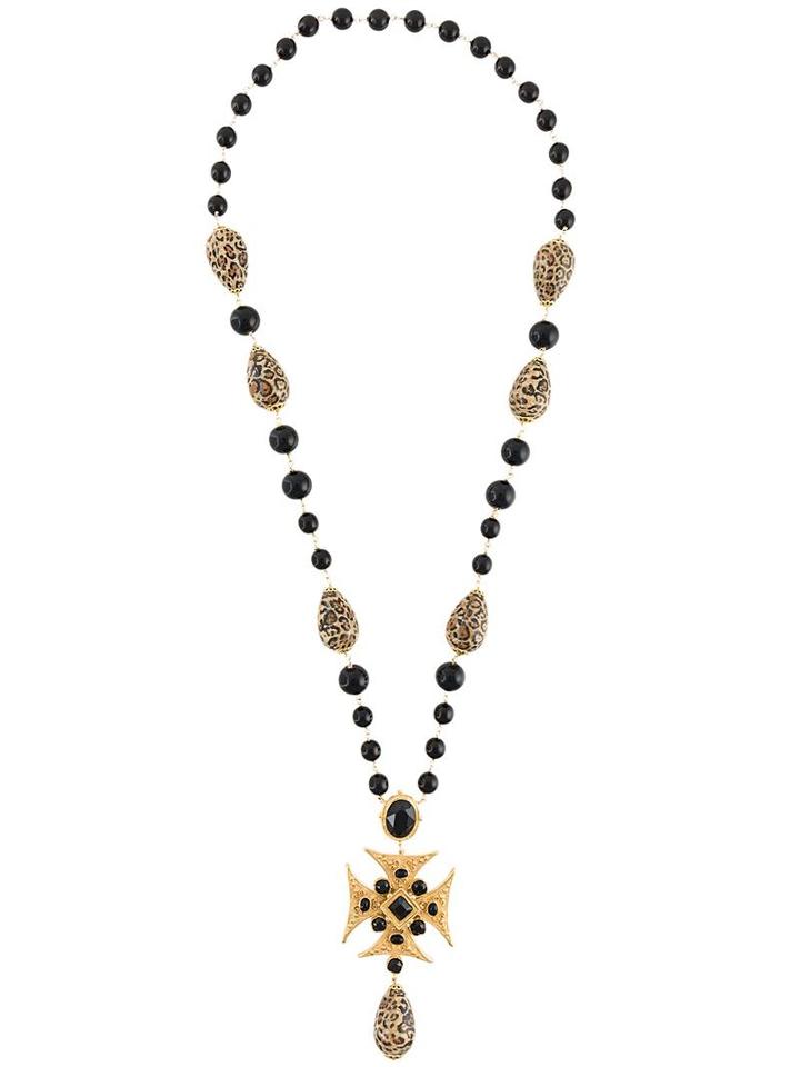 Dolce & Gabbana Beaded Long Cross Necklace, Women's, Metallic