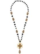 Dolce & Gabbana Beaded Long Cross Necklace, Women's, Metallic