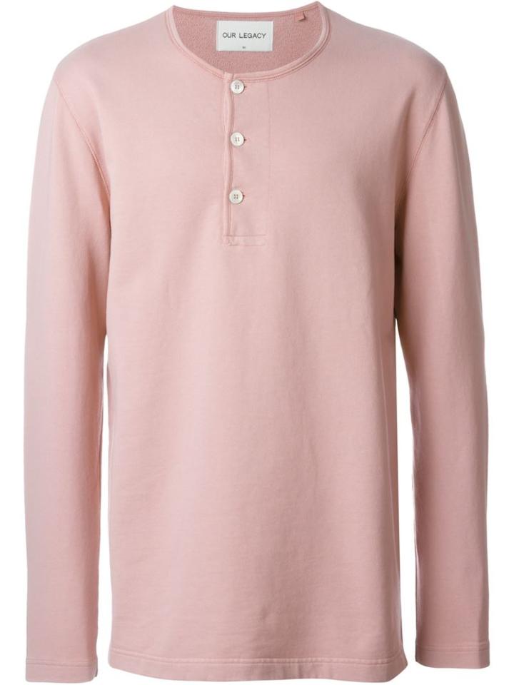 Our Legacy Henley Sweatshirt, Men's, Size: Large, Pink/purple, Cotton
