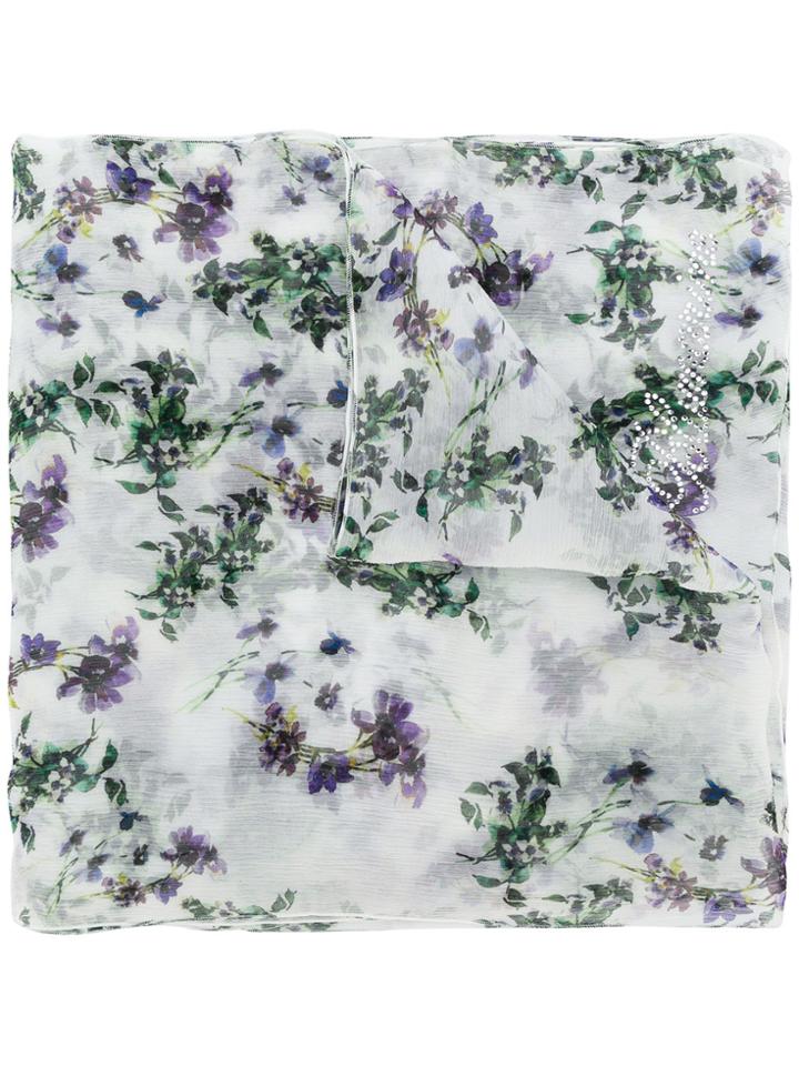 Blumarine Floral Embellished Scarf - White
