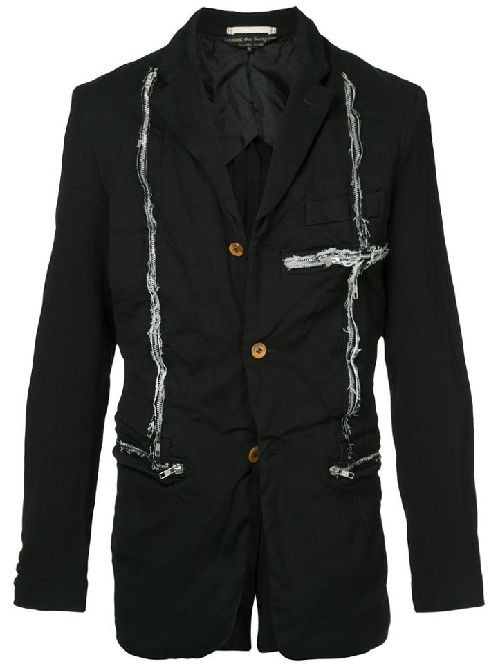 Comme Des Garçons Vintage Disstressed Zips Blazer - Black