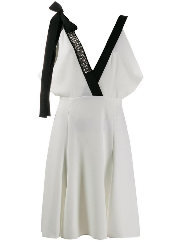 Prada Embellished Plunge Neck Midi Dress - White