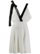 Prada Embellished Plunge Neck Midi Dress - White