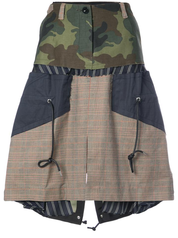 Sacai Patchwork Drawstring Midi Skirt - Multicolour