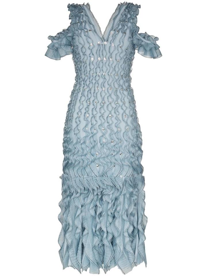 Alexander Mcqueen Ruffled V-neck Midi Dress - Blue