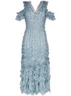 Alexander Mcqueen Ruffled V-neck Midi Dress - Blue