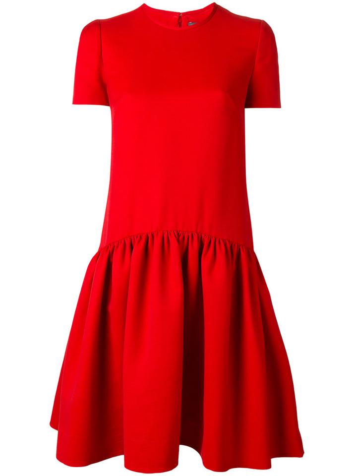 Alexander Mcqueen Pleated Babydoll Dress, Women's, Size: 38, Red, Virgin Wool/polyamide/silk