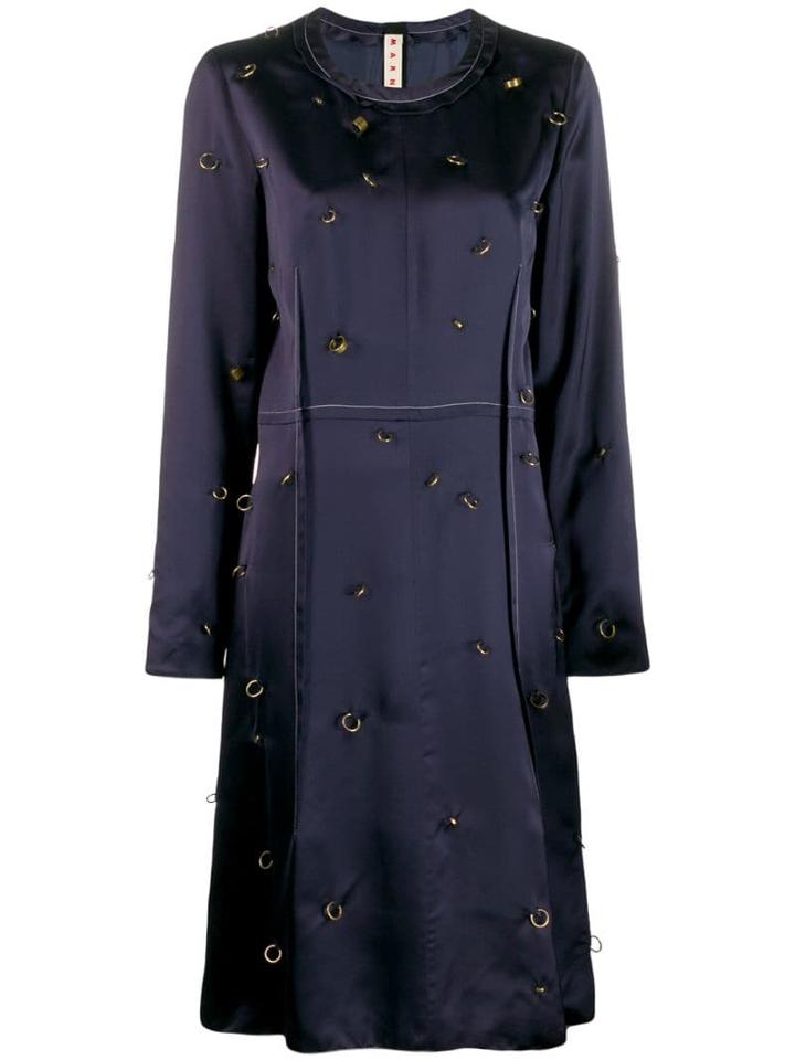 Marni Gold-tone Ring Embellished Satin Dress - Blue