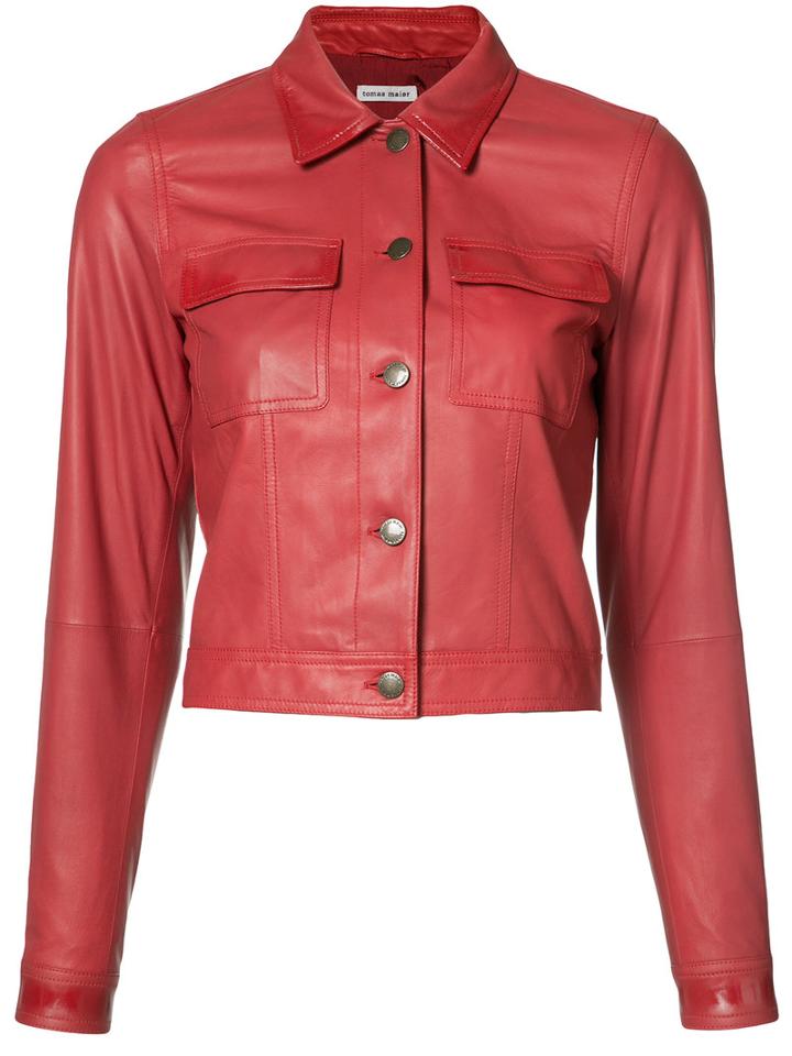 Tomas Maier Cropped Jacket, Women's, Size: 2, Red, Leather
