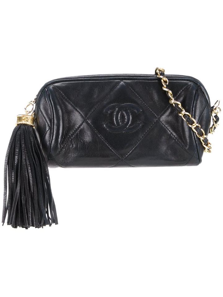 Chanel Vintage Fringe Chain Pouch, Women's, Black