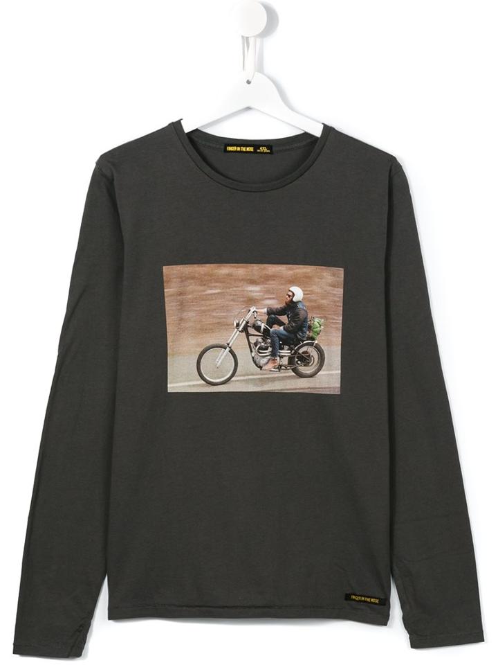 Finger In The Nose Motorcycle Print Top, Boy's, Size: 16 Yrs, Grey