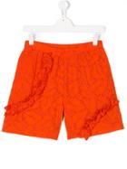 Msgm Kids Embroidered Ruffled Shorts - Yellow & Orange