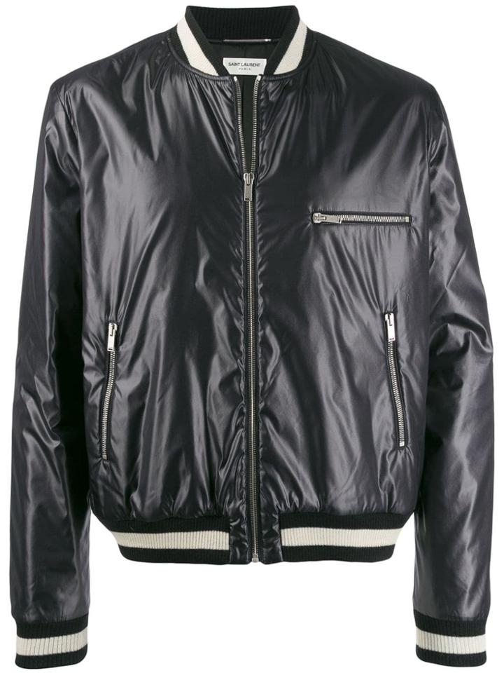 Saint Laurent Varsity Inspired Teddy Jacket - Black