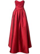 Marchesa Notte Strapless Embellished Gown - Red