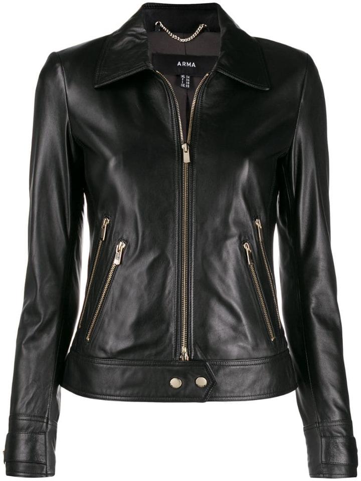 Arma Slim-fit Leather Jacket - Black