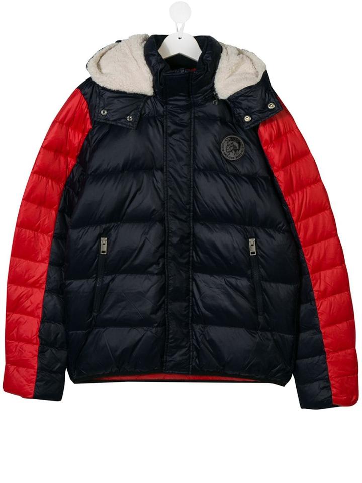 Diesel Kids Logo Colour-block Padded Jacket - Blue