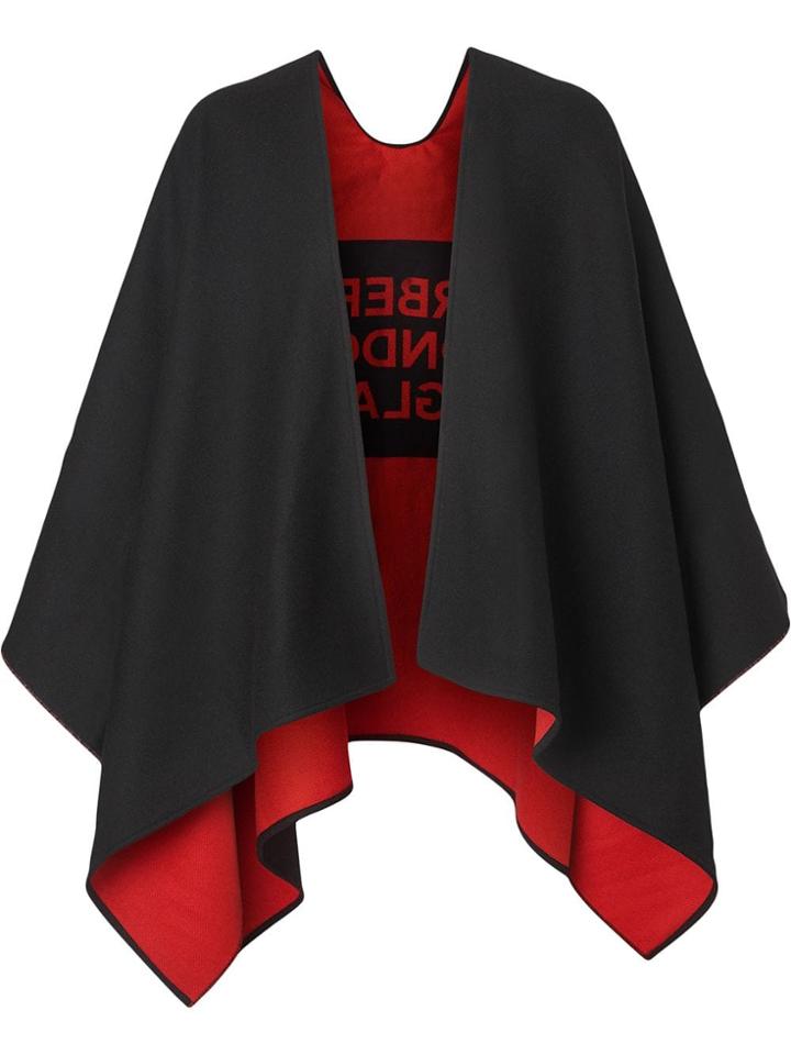 Burberry Logo Detail Wool Jacquard Cape - Black