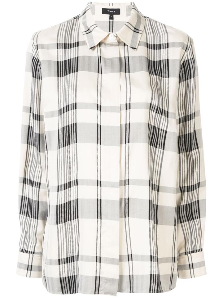 Theory Check Print Regular Fit Shirt - Neutrals