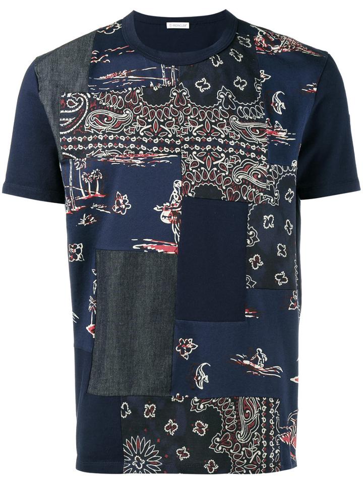Moncler Bandana Patchwork T-shirt, Men's, Size: Xl, Blue, Cotton