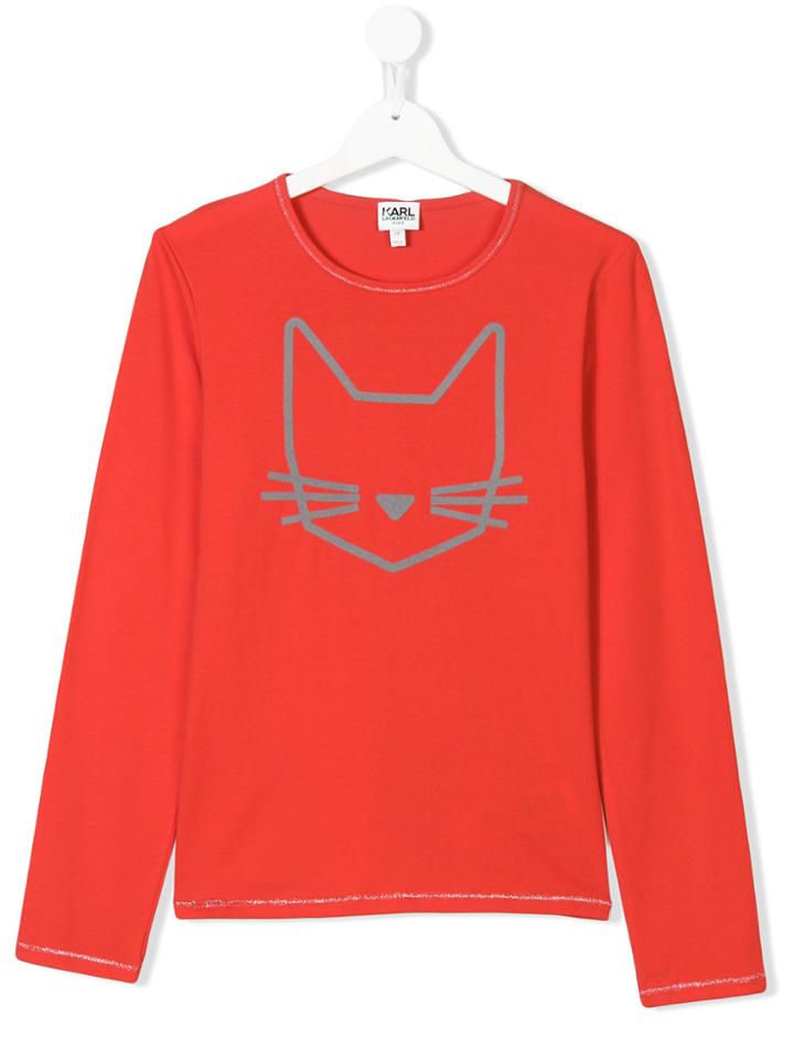 Karl Lagerfeld Kids Teen Cat Print Top - Red