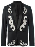 Christian Pellizzari Embroidered Applique Smoking Jacket, Men's, Size: 52, Black, Viscose/virgin Wool