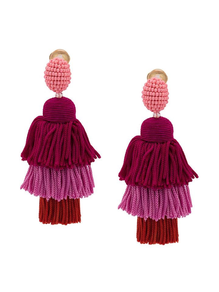 Oscar De La Renta Long Tasseled Earrings - Pink & Purple