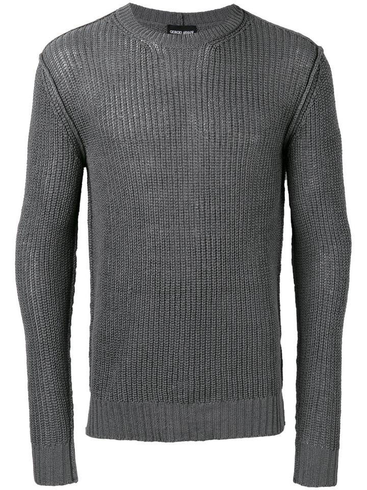 Giorgio Armani Ribbed Detail Jumper, Men's, Size: 50, Grey, Cotton