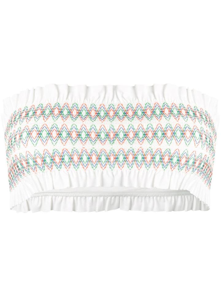 Tory Burch Costa Smocked Bandeau Bikini Top - White