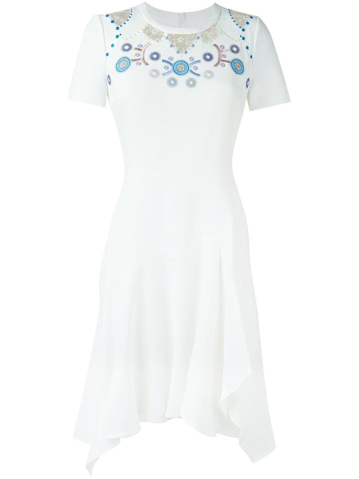 Peter Pilotto Asymmetric Embroidered Dress, Women's, Size: 10, White, Acetate/viscose/polyester