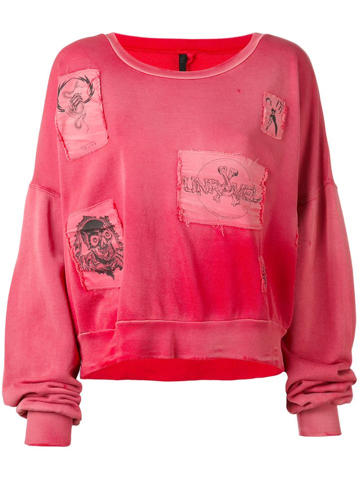 Unravel Project - Patched Crop Sweatshirt - Women - Cotton - M, Red, Cotton