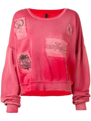 Unravel Project - Patched Crop Sweatshirt - Women - Cotton - M, Red, Cotton