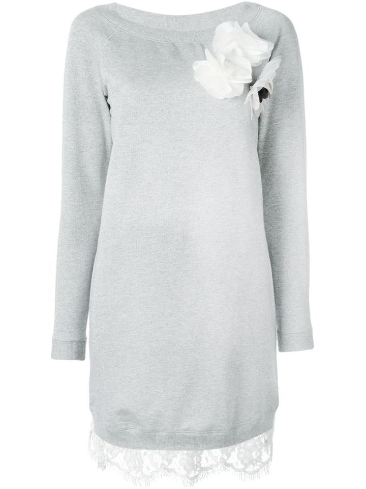 Twin-set Lace Hem Sweatshirt Dress, Women's, Size: S, Grey, Cotton/polyester/polyamide/spandex/elastane