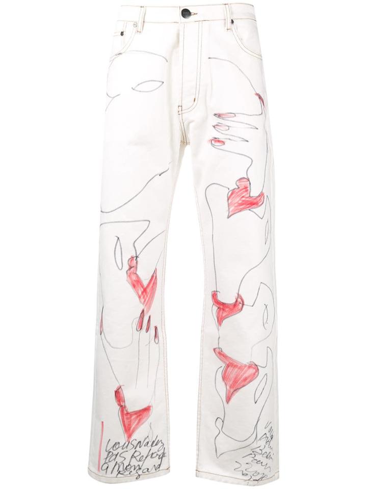 Dust Sketch Print Jeans - White