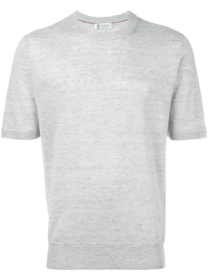 Brunello Cucinelli Crew Neck T-shirt, Men's, Size: 48, Grey, Linen/flax/cotton