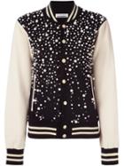 Night Market Appliqué Varsity Bomber Jacket, Women's, Size: Medium, Black, Cotton/polyester/glass
