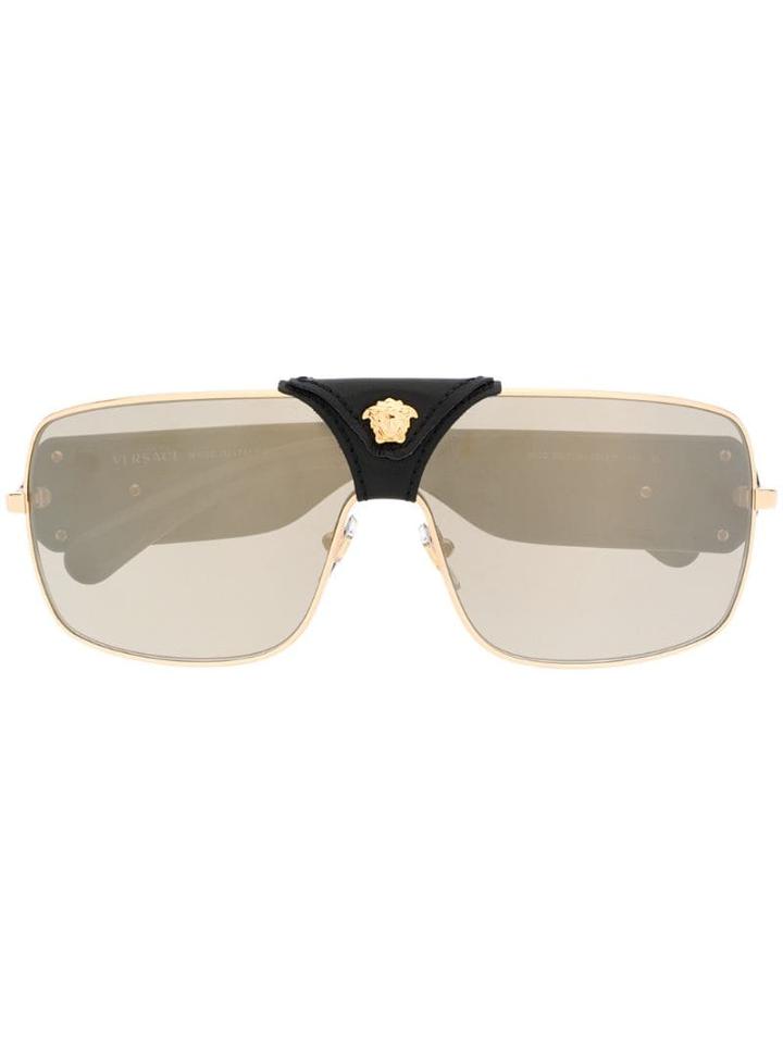 Versace Eyewear Leather Detail Sunglasses - Black