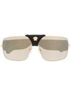 Versace Eyewear Leather Detail Sunglasses - Black