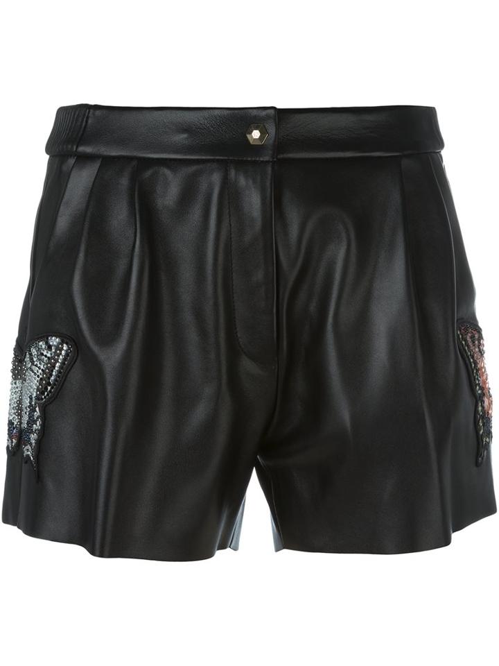 Philipp Plein Butterfly Patch Leather Shorts