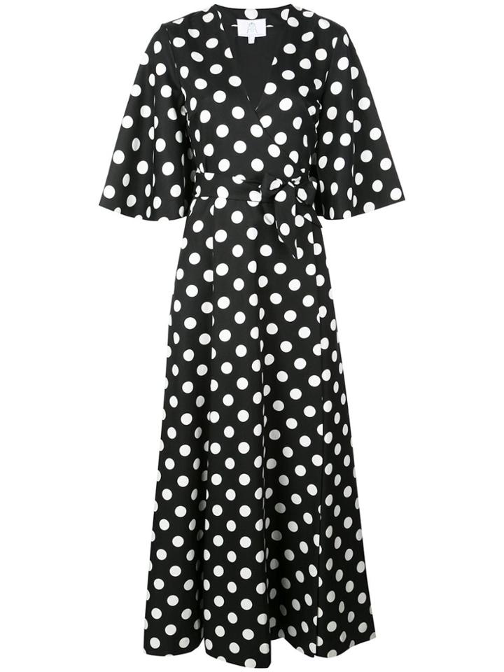 Rebecca De Ravenel Polka Dot Wrap Dress - Black