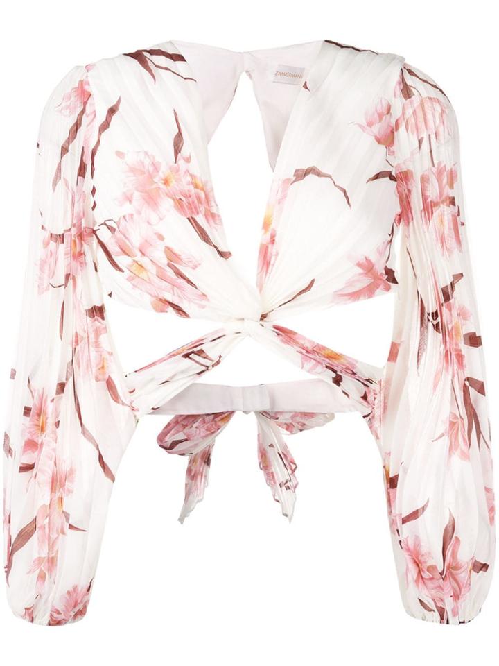 Zimmermann Cropped Floral Print Top - White