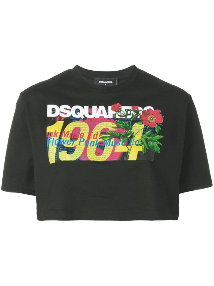 Dsquared2 Cropped Floral Logo T-shirt - Black