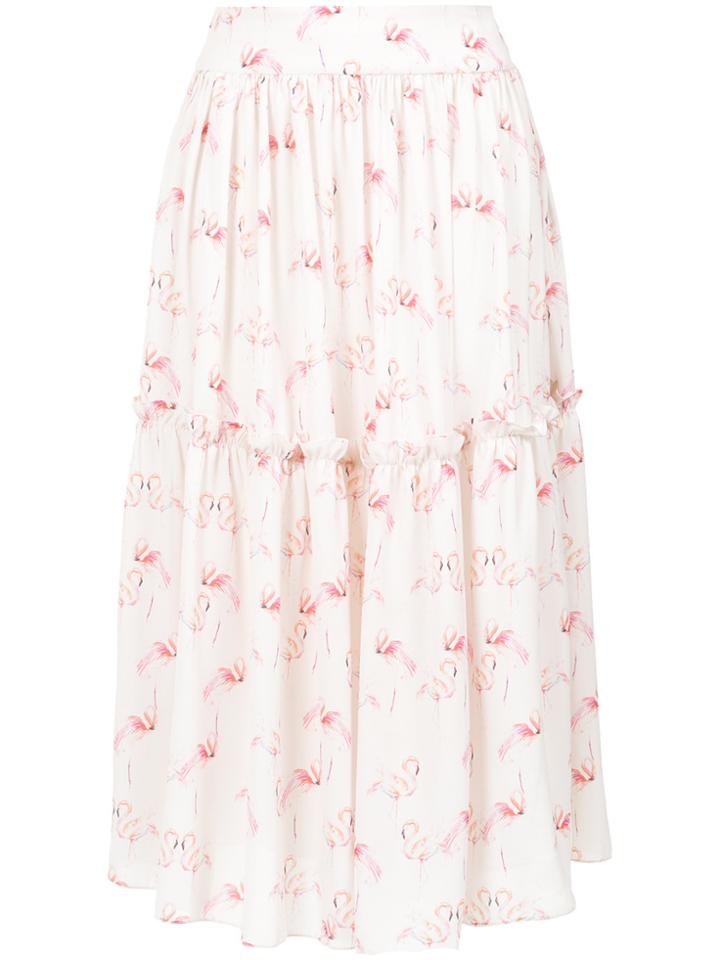 Olympiah Flamingo Print Midi Skirt - White