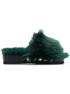 Suecomma Bonnie Jewelled Fur Slides - Green