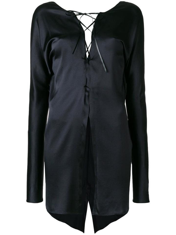 Unravel Project Lace-up Long Line Blouse - Black