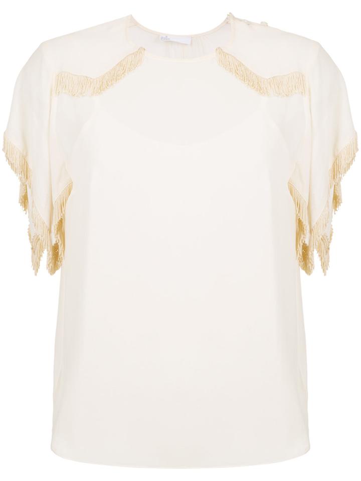 Nk Fringe Silk Blouse - Nude & Neutrals
